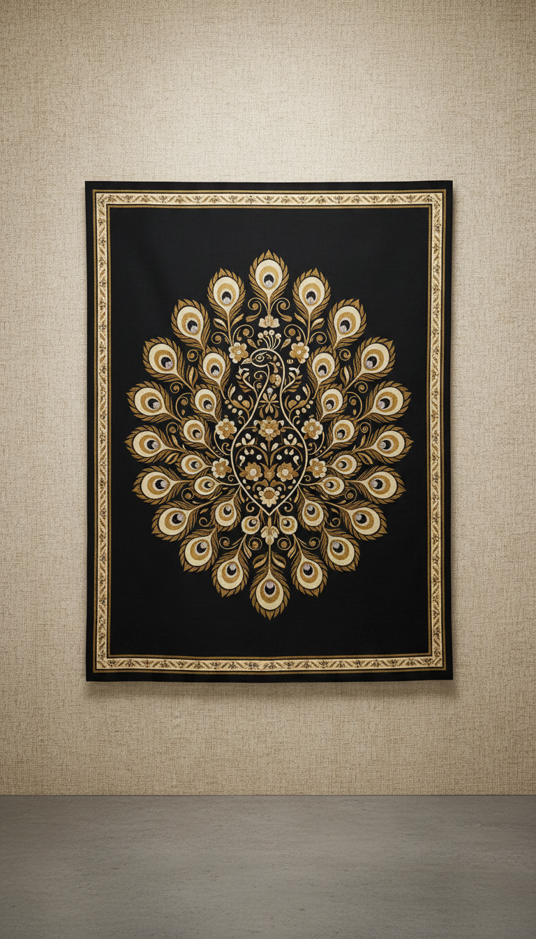 Peacock silk wall tapestry